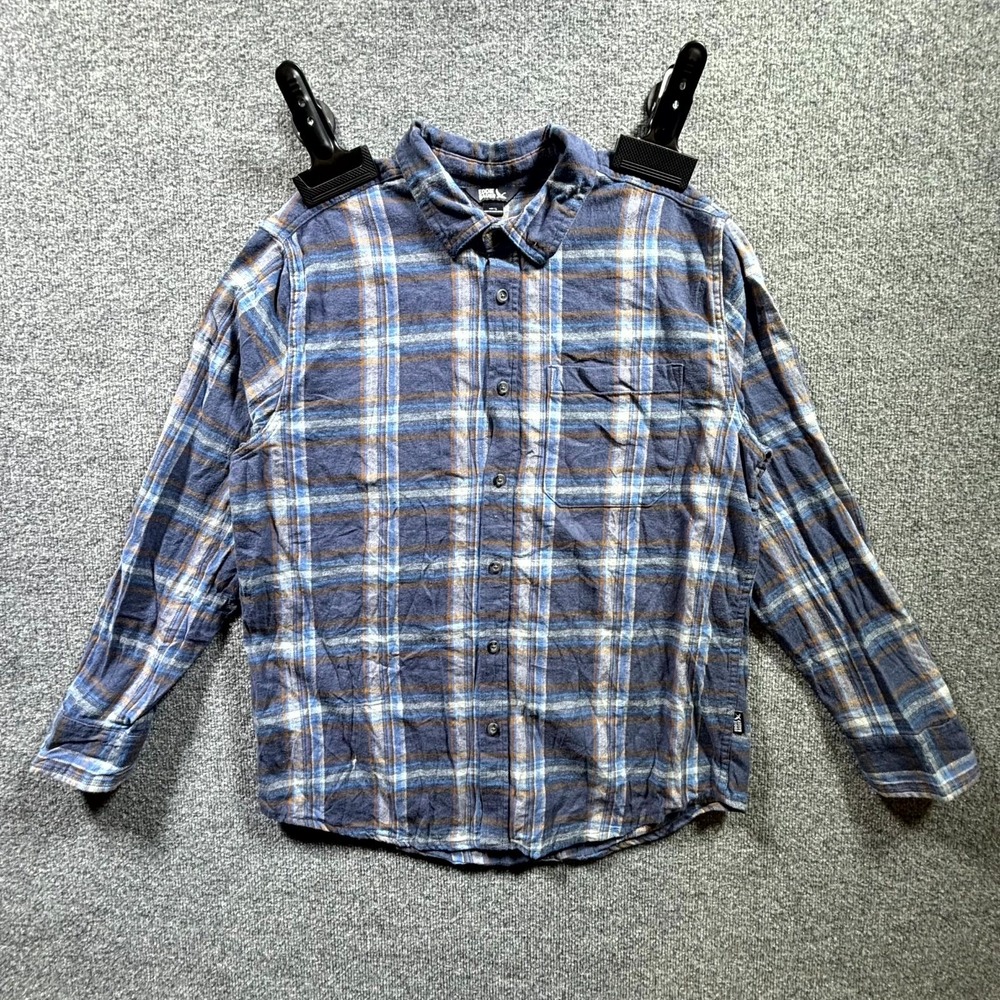 Eddie Bauer Flannel Shirt Mens Large Blue Plaid 100% Cotton Button Front Outdoor
